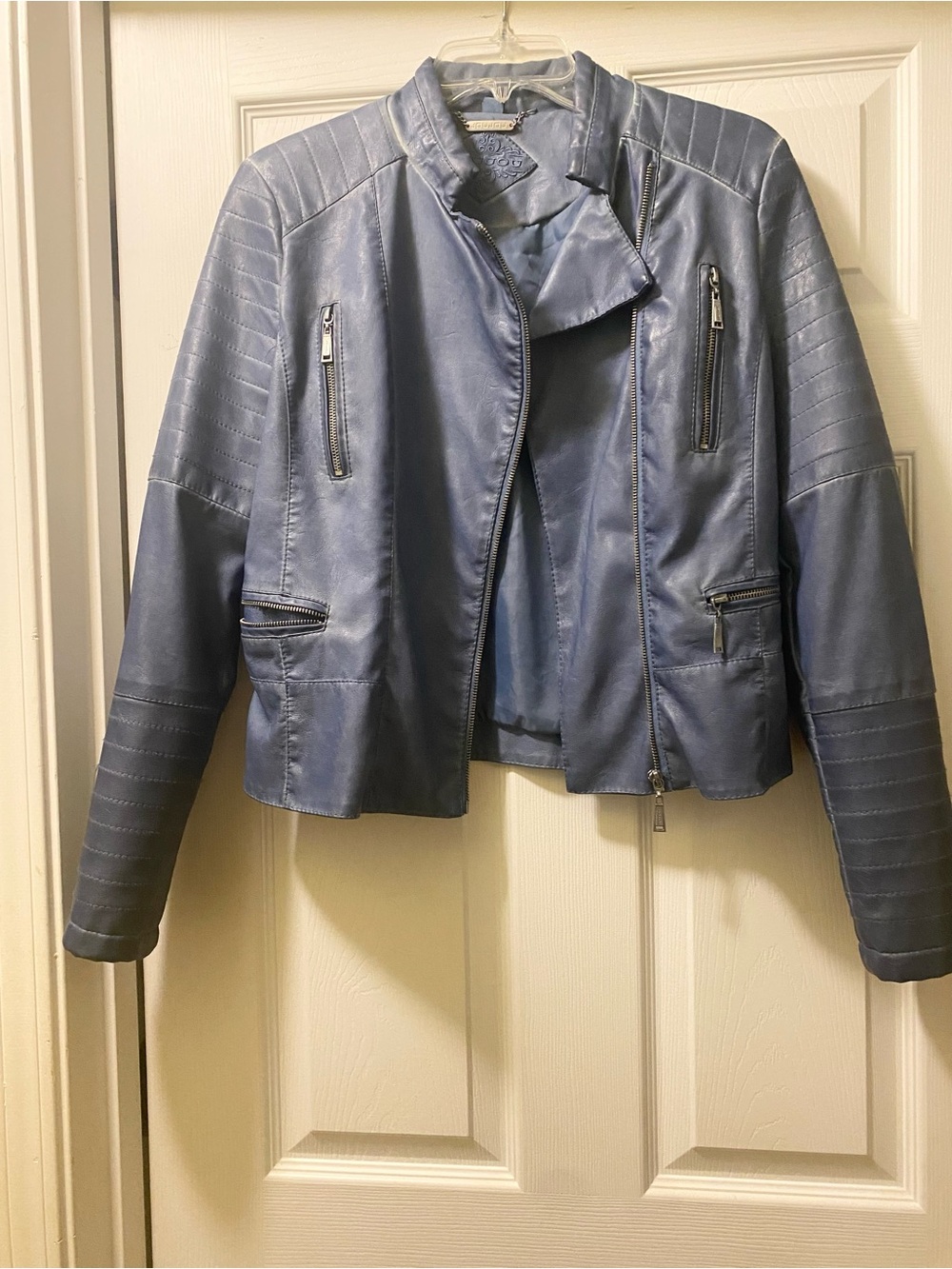 Vintage Jou Jou Faux Leather Blue Jacket, Sz S